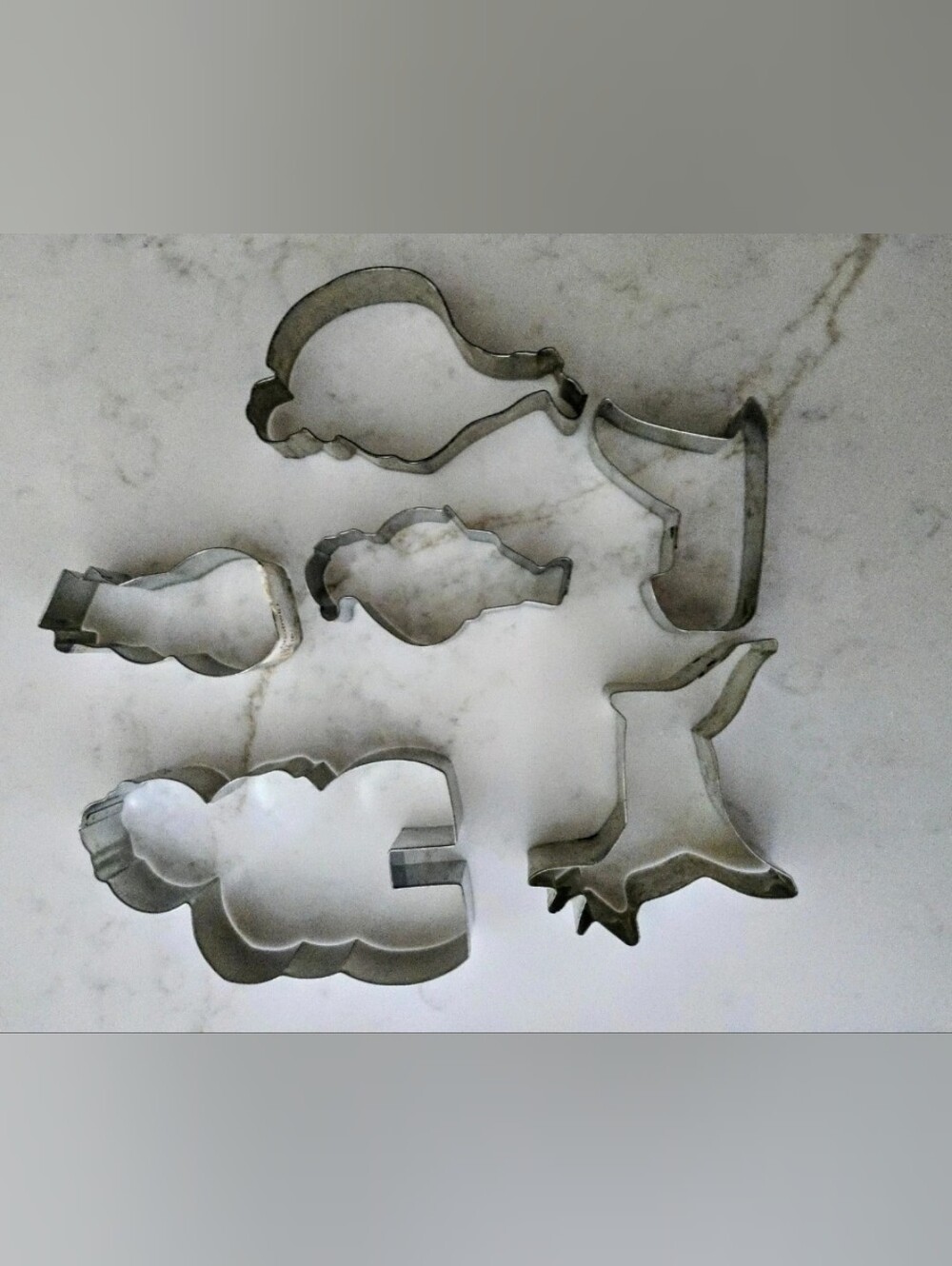 6 Vintage Cookie Cutters 2 Santas 2 Snowmen Reindeer And Sleigh